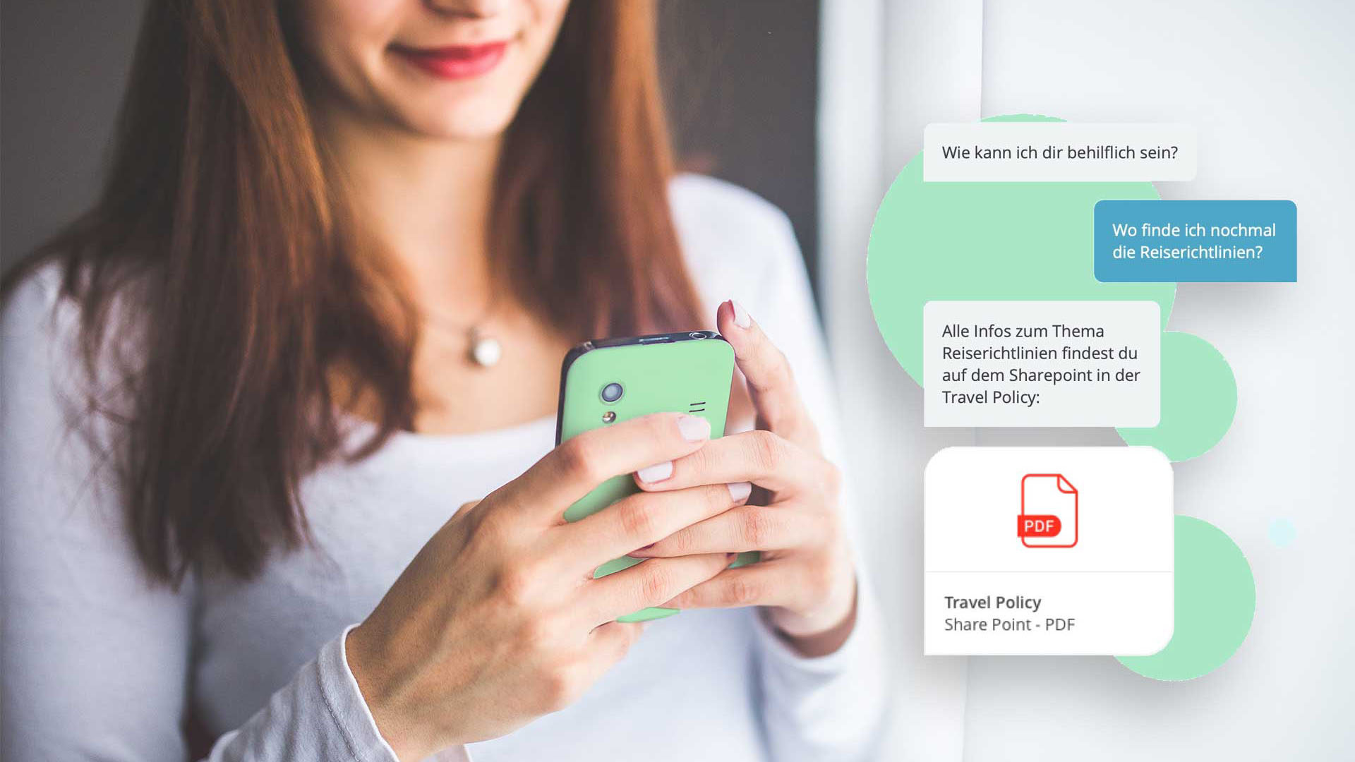 Frau nutzt Chatbot (mit Mockup)